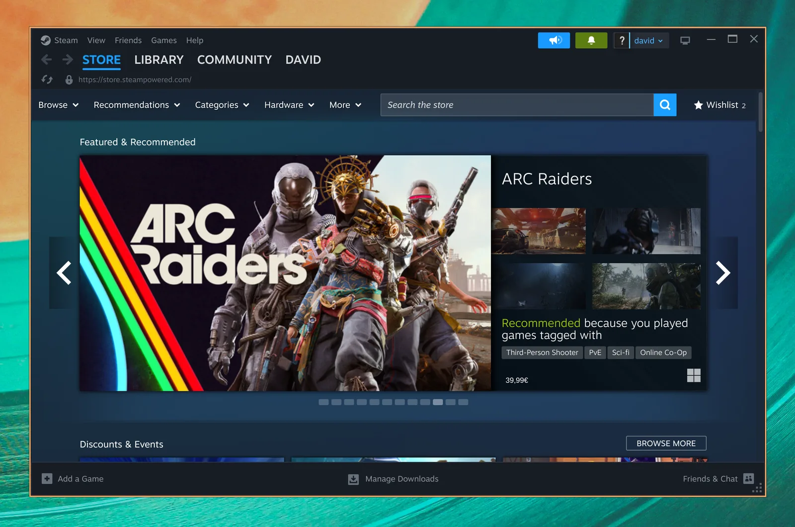 Steam mostrando sua loja de jogos no Omarchy